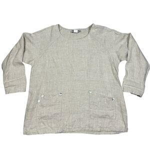 Match Point Womens Size M Linen Pullover Tunic Top Boho Lagenlook